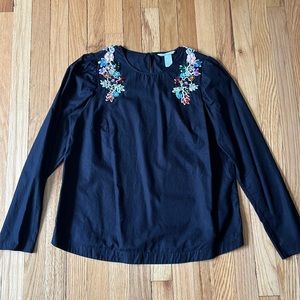 H&M black popover top with jewel detail